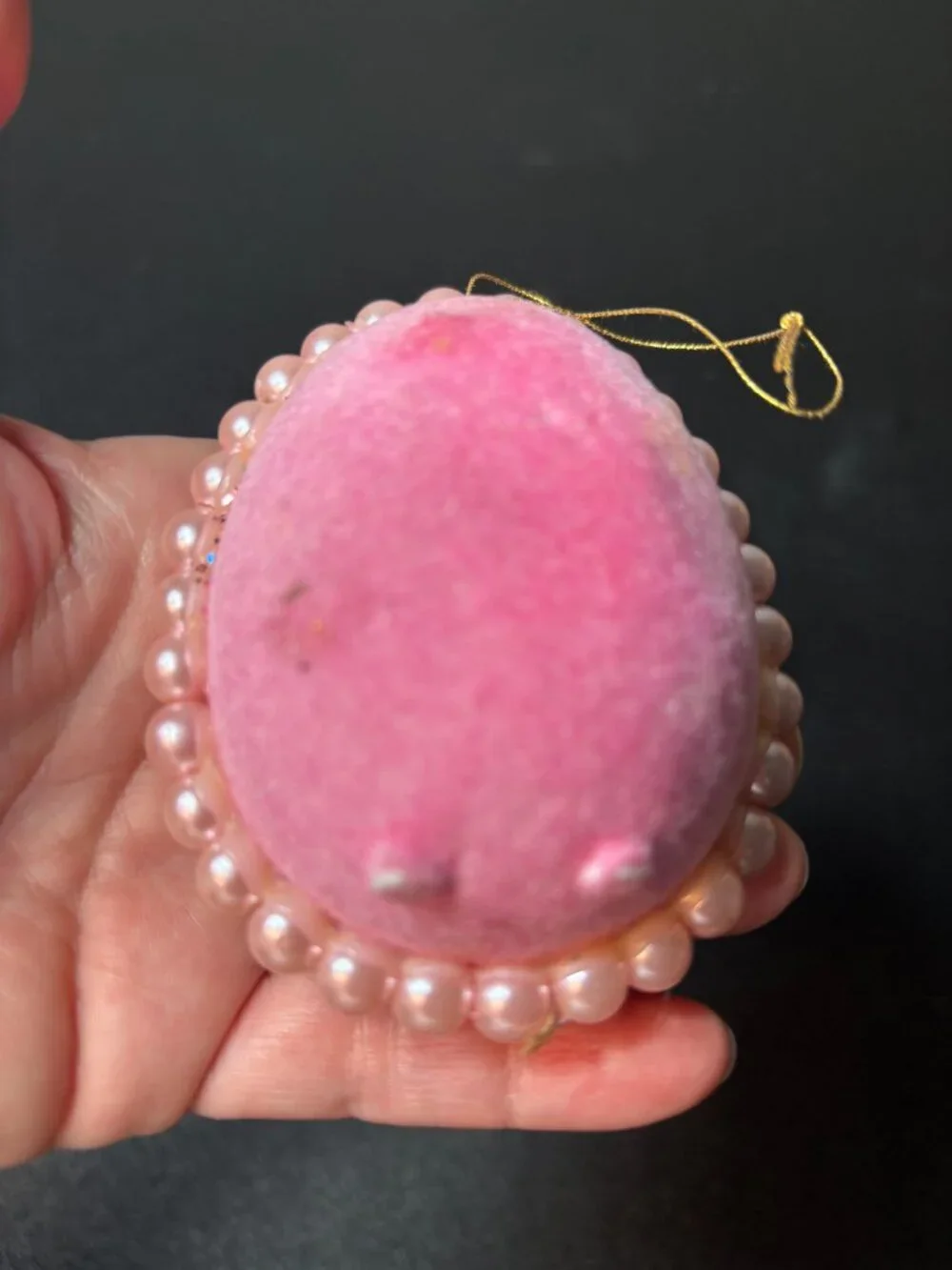 2 Vintage Flocked Pink Egg Diorama Christmas Ornaments